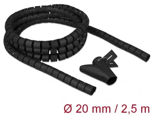 Delock Spirális kábelburkolat behúzó eszközzel 2,5 m x 20 mm fekete (DL-18836)