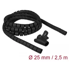   Delock Spirális kábelburkolat behúzó eszközzel 2,5 m x 25 mm fekete (DL-18837)