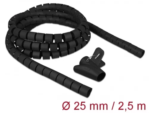 Delock Spirális kábelburkolat behúzó eszközzel 2,5 m x 25 mm fekete (DL-18837)
