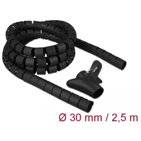   Delock Spirális kábelburkolat behúzó eszközzel 2,5 m x 30 mm fekete (DL-18838)