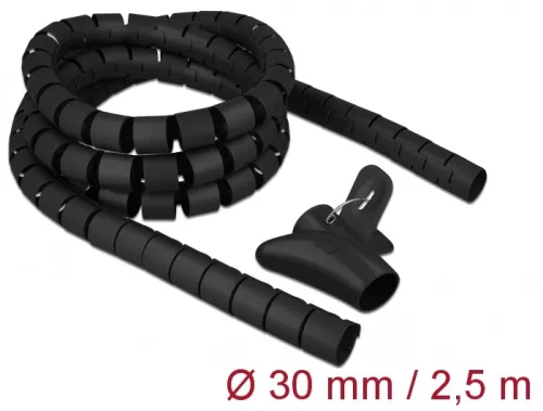 Delock Spirális kábelburkolat behúzó eszközzel 2,5 m x 30 mm fekete (DL-18838)