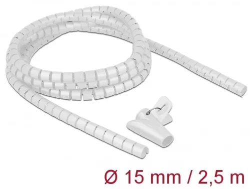 Delock Spirális kábelburkolat behúzó eszközzel 2,5 m x 15 mm fehér (DL-18839)