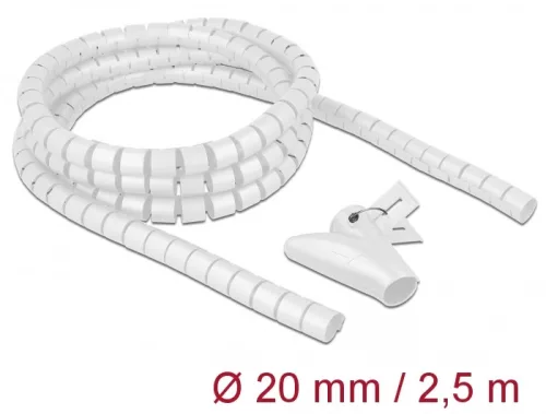 Delock Spirális kábelburkolat behúzó eszközzel 2,5 m x 20 mm fehér (DL-18840)