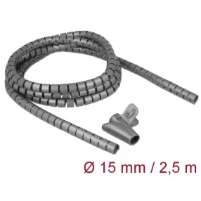   Delock Spirális kábelburkolat behúzó eszközzel 2,5 m x 15 mm szürke (DL-18843)