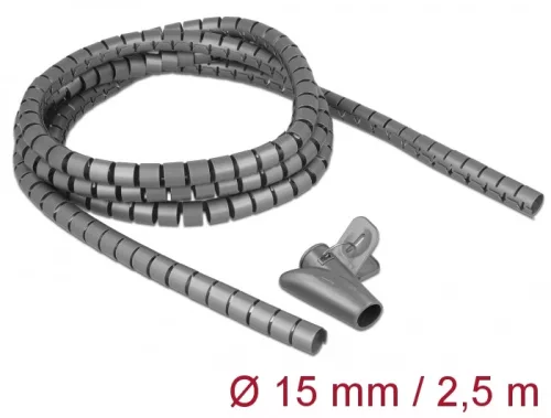 Delock Spirális kábelburkolat behúzó eszközzel 2,5 m x 15 mm szürke (DL-18843)