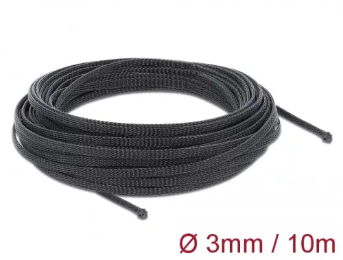 Delock Fonott kábelharisnya nyújtható 10 m x 3 mm fekete (DL-18847)