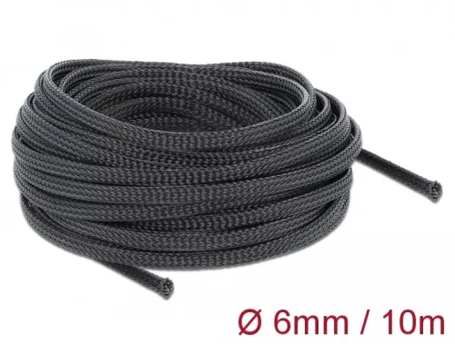 Delock Fonott kábelharisnya nyújtható 10 m x 6 mm fekete (DL-18848)