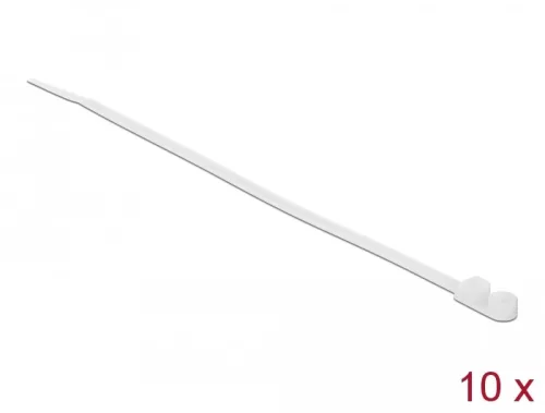 Delock Kábelkötöző szorító fűzőlyukkal Hx 160 x Sz 4,8 mm, 10 darab fehér (DL-18944)