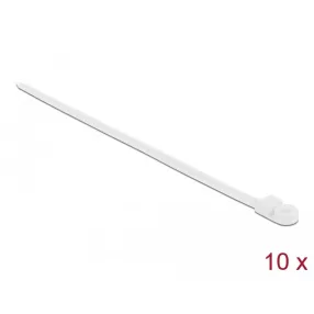   Delock Kábelkötöző szorító fűzőlyukkal Hx 400 x Sz 7,6 mm, 10 darab fehér (DL-18948)