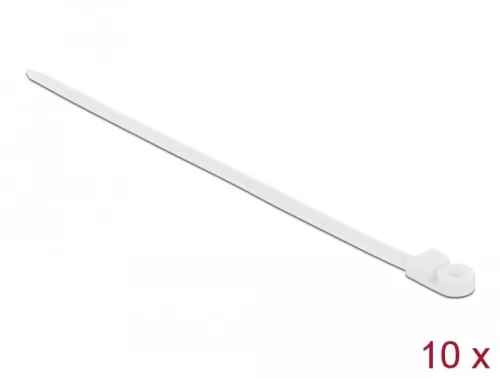 Delock Kábelkötöző szorító fűzőlyukkal Hx 400 x Sz 7,6 mm, 10 darab fehér (DL-18948)