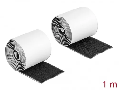 Delock Velcro öntapadó tépőzáras szalag-szett, H 1 m és Sz 50 mm fekete (DL-19063)