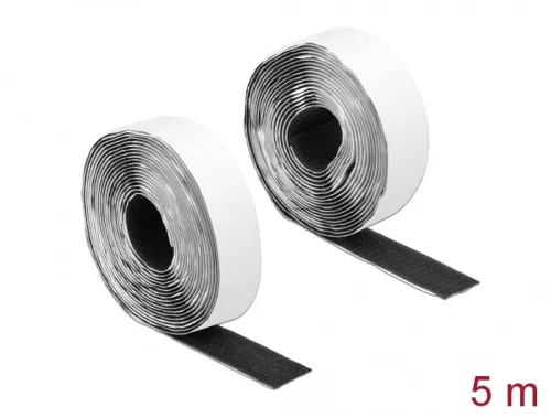 Delock Velcro öntapadó tépőzáras szalag-szett, H 5 m és Sz 25 mm fekete (DL-19072)