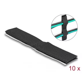   Delock Tépőzáras, öntapadós kábeltartó szett H 110 mm x Sz 20 mm, 10 db-os, fekete (DL-19098)