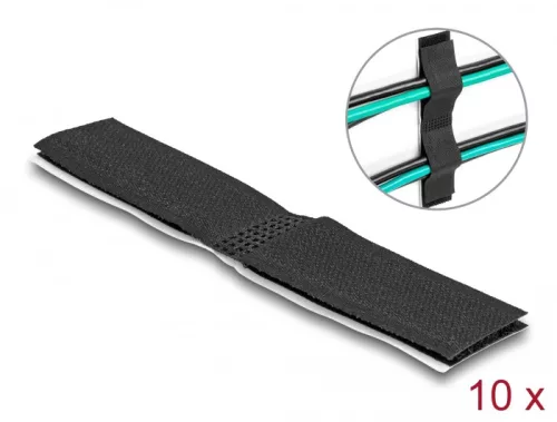 Delock Tépőzáras, öntapadós kábeltartó szett H 110 mm x Sz 20 mm, 10 db-os, fekete (DL-19098)