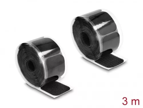 Delock Tépőzáras párna és tekercs öntapadós 45 x 50 mm nagyságú és 3 m hosszú fekete (DL-19106)