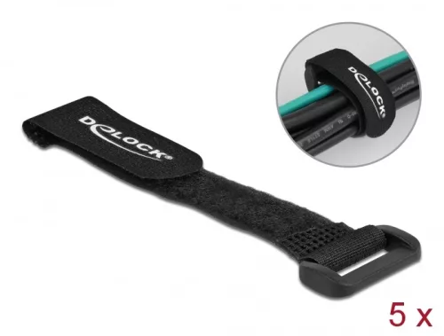 Delock Befűzős kábelkötegelő tépőzárral hossza 150 mm, szélessége 20 mm, 5 db. Fekete (DL-19525)