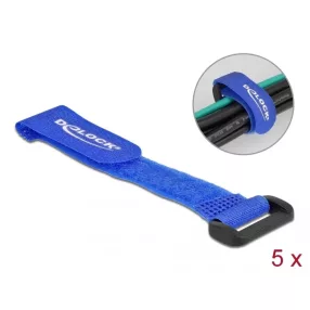   Delock Befűzős kábelkötegelő tépőzárral hossza 150 mm, szélessége 20 mm, 5 db. Kék (DL-19527)