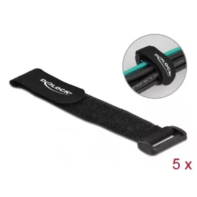   Delock Befűzős kábelkötegelő tépőzárral hossza 190 mm, szélessége 25 mm, 5 db. Fekete (DL-19531)