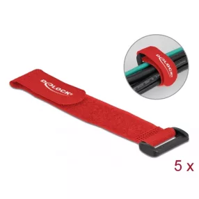   Delock Befűzős kábelkötegelő tépőzárral hossza 190 mm, szélessége 25 mm, 5 db. Piros (DL-19532)