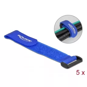   Delock Befűzős kábelkötegelő tépőzárral hossza 190 mm, szélessége 25 mm, 5 db. Kék (DL-19533)