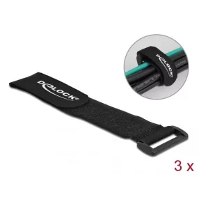   Delock Befűzős kábelkötegelő tépőzárral hossza 280 mm, szélessége 38 mm, 3 db. Fekete (DL-19534)