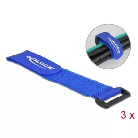   Delock Befűzős kábelkötegelő tépőzárral hossza 280 mm, szélessége 38 mm, 3 db. Kék (DL-19536)