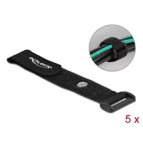   Delock Befűzős kábelkötegelő tépőzárral és szorító karikával hossza 190 mm, szélessége 25 mm, 5 db. (DL-19543)