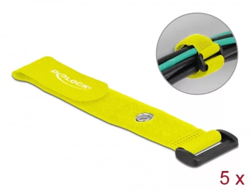 Delock Befűzős kábelkötegelő tépőzárral és szorító karikával hossza 190 mm, szélessége 25 mm, 5 db. (DL-19547)