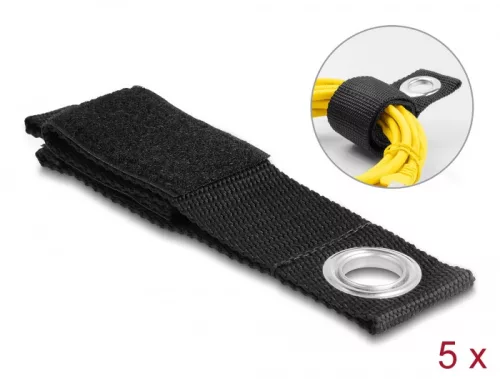 Delock Nagy teherbírású tépőzáras pánt szorító szemmel hossza 260 x szélessége 38 mm, 5 db. fekete (DL-19560)