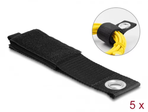 Delock Nagy teherbírású tépőzáras pánt szorító szemmel hossza 435 x szélessége 50 mm, 5 db. fekete (DL-19567)