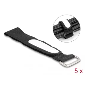   Delock Tépőzáras kábelkötegelő horoggal és feliratozható felülettel Hx 203 mm és Sz 20 mm 5 db. fekete (DL-19606)