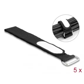   Delock Tépőzáras kábelkötegelő horoggal és feliratozható felülettel Hx 305 mm és Sz 25 mm 5 db. fekete (DL-19608)