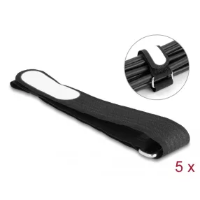   Delock Tépőzáras kábelkötegelő horoggal és feliratozható felülettel Hx 457 mm és Sz 25 mm 5 db. fekete (DL-19619)