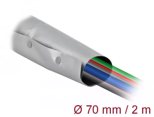 Delock Kábelkarmantyú patent szorítóval 2 m x 70 mm szürke / fekete (DL-20729)