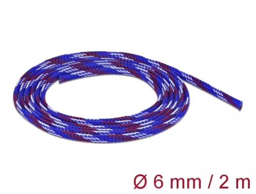 Delock Fonott kábelharisnya nyújtható 2 m x 6 mm kék-piros-fehér (DL-20741)