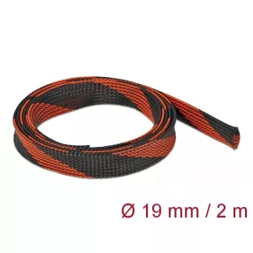   Delock Fonott kábelharisnya nyújtható 2 m x 19 mm fekete-piros (DL-20743)