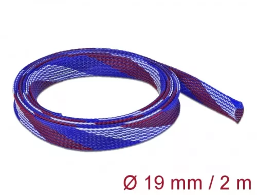 Delock Fonott kábelharisnya nyújtható 2 m x 19 mm kék-piros-fehér (DL-20746)