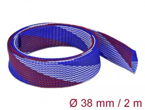 Delock Fonott kábelharisnya nyújtható 2 m x 38 mm kék-piros-fehér (DL-20756)