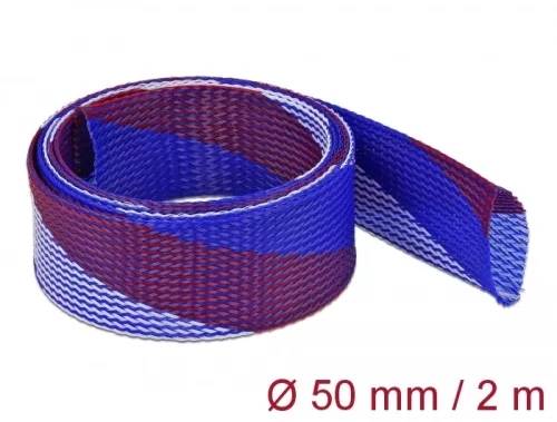 Delock Fonott kábelharisnya nyújtható 2 m x 50 mm kék-piros-fehér (DL-20761)