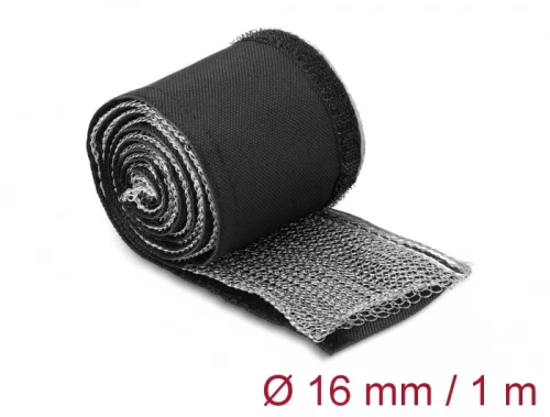 Delock Hőellenálló EMI Shielding fonott borítás tépőzáras rögzítővel, 1 m x 16 mm méretű, fekete (DL-20840)
