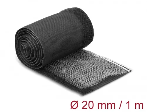 Delock Hőellenálló EMI Shielding fonott borítás tépőzáras rögzítővel, 1 m x 20 mm méretű, fekete (DL-20841)