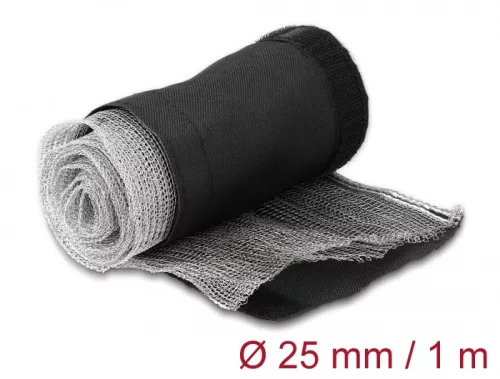 Delock Hőellenálló EMI Shielding fonott borítás tépőzáras rögzítővel, 1 m x 25 mm méretű, fekete (DL-20842)