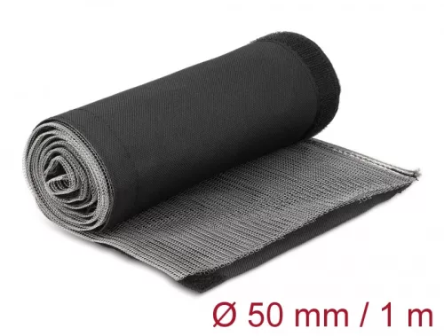 Delock Hőellenálló EMI Shielding fonott borítás tépőzáras rögzítővel, 1 m x 50 mm méretű, fekete (DL-20844)