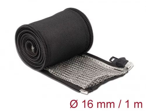 Delock Hőellenálló EMI Shielding fonott borítás zipzárral, 1 m x 16 mm méretű, fekete (DL-20845)