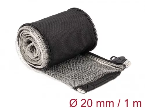 Delock Hőellenálló EMI Shielding fonott borítás zipzárral, 1 m x 20 mm méretű, fekete (DL-20846)