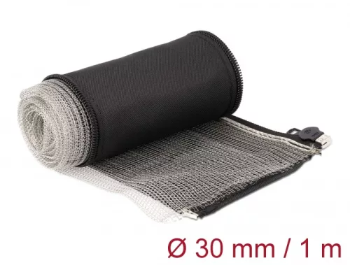 Delock Hőellenálló EMI Shielding fonott borítás zipzárral, 1 m x 30 mm méretű, fekete (DL-20848)