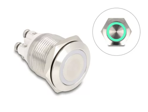 Delock Nyomógomb beszereléshez 19 mm 4 db. csavarhely LED zöld (DL-20978)