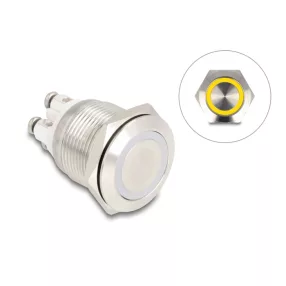   Delock Nyomógomb beszereléshez 19 mm 4 db. csavarhely LED sárga (DL-20979)