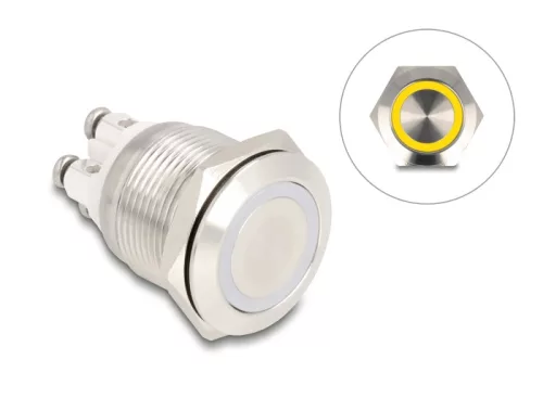 Delock Nyomógomb beszereléshez 19 mm 4 db. csavarhely LED sárga (DL-20979)