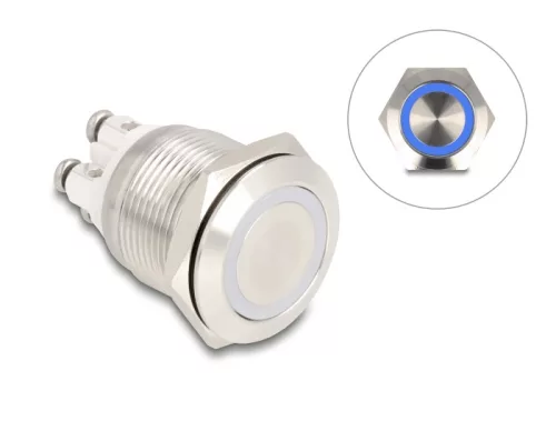 Delock Nyomógomb beszereléshez 19 mm 4 db. csavarhely LED kék (DL-20980)